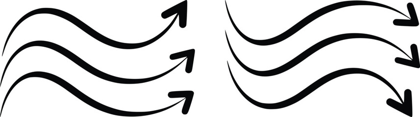 Vector set of arrows in wavy style black arrows pointing up and down