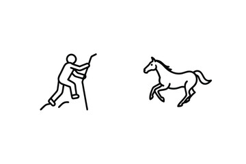 Stick Figure Climber And Running Horse Minimalist Line Art Design