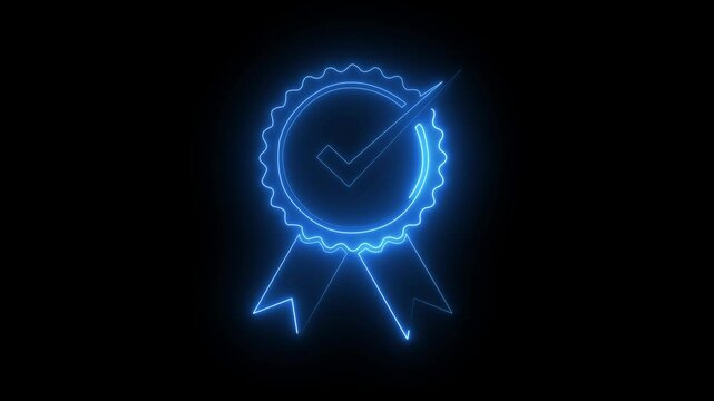 Animation in blue color neon tick mark  icon on the Transparent Background, Alpha Channel. Great for greetings, celebrations, events, and gifts.