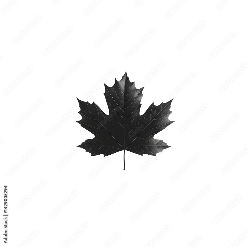 Poster a single black maple leaf silhouetted against a clean white background creating a minimalist elegant