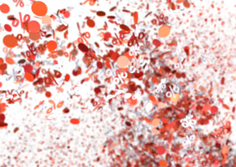 Abstract background of red percentage symbols and confetti. Perfect for sales, discounts, and promotions.