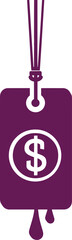 Vector Illustration of a Purple Price Tag Featuring a Dollar Symbol Inside a Circle, Hanging from a String with a Loop