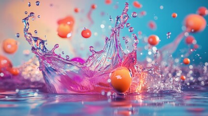 Fruit splash in colorful water with orange tones