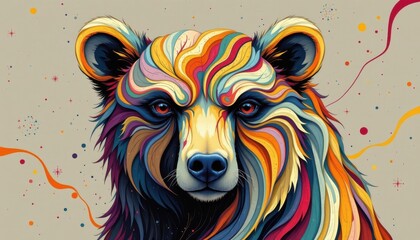 An artistic portrayal of a bear whose features are composed of flowing organic shapes.