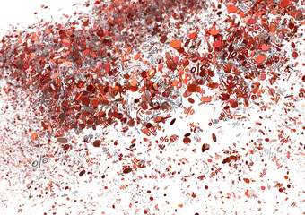 Abstract background of exploding percentage symbols in red and white. Perfect for sale, discount, or finance concepts.