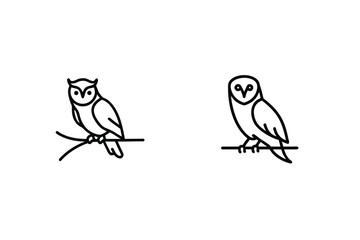 Minimalist Owl Line Art Vector Graphic Featuring Two Owls On Branches