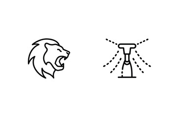 Lion Head And Automatic Sprinkler Outline Icons Vector Illustration On White
