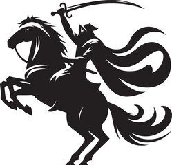 Fototapeta premium Silhouette of Medieval Warrior on Horse with Sword – Vector Art 