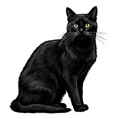 Black cat with green eyes sitting gracefully  