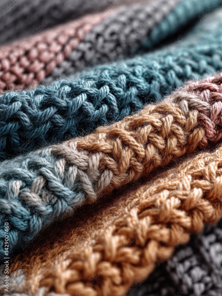 Poster tranquil close-up of softly knitted wool texture in pastel shades ideal for creating cozy atmosphere