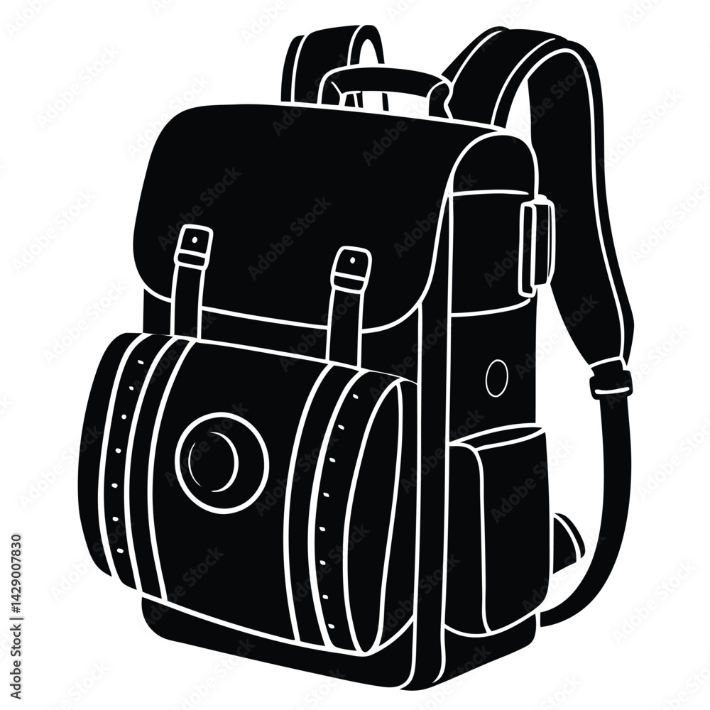 Poster isolated black vector photographer using element camera backpack with white background