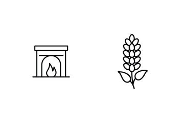 Minimalist Fireplace And Wheat Line Art Vector Illustration Simple Design