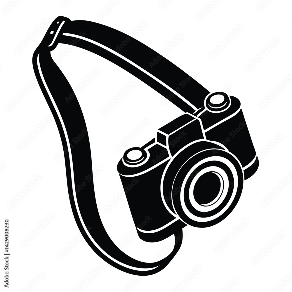Poster isolated black vector photographer using element camera strap with white background