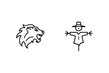 Lion And Scarecrow Line Art Icons Set Simple Minimalist Vector Illustration