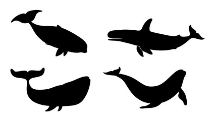 set of Blue whale silhouette vector on white background