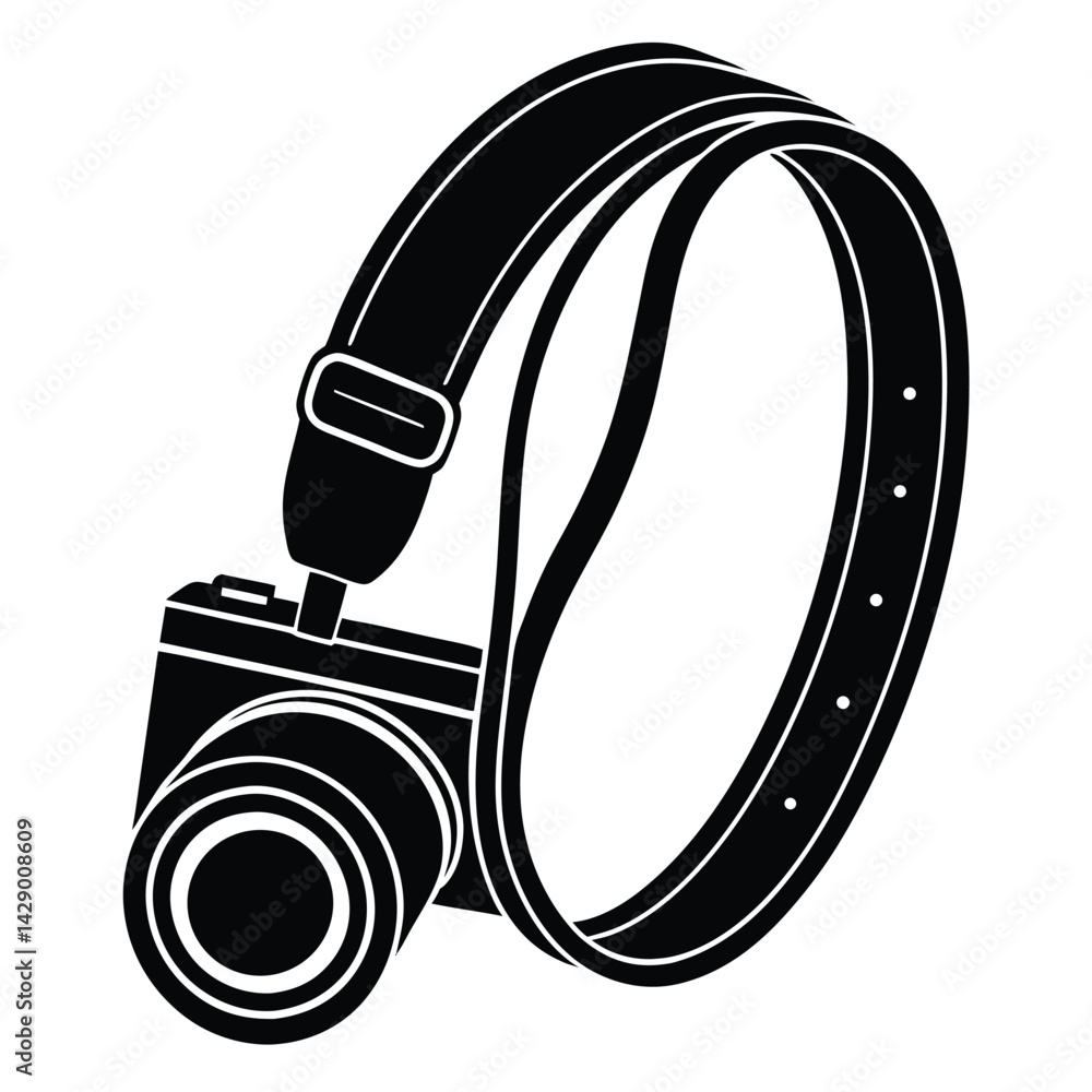 Poster isolated black vector photographer using element camera strap with white background