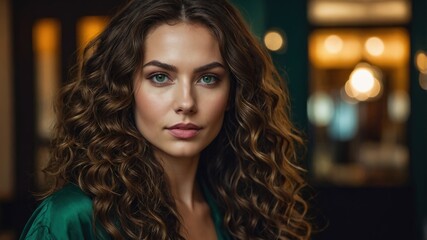 Elegancia meticulosa: mujer con características únicas en un entorno interior moderno