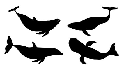 set of Blue whale silhouette vector on white background