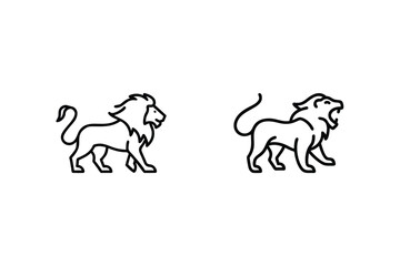Two Lions In Different Poses Outlined In Black Isolated On White