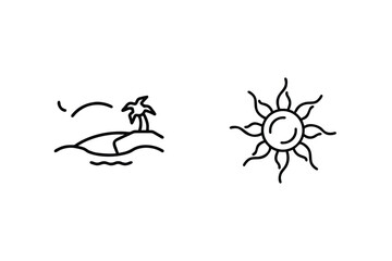 Tropical Beach With Palm Tree And Sun Line Art Iconography