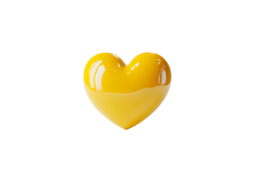 Transparent background of a glossy yellow heart shaped object with smooth surface.