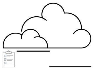 Minimalist cloud outline with a clipboard checklist. Ideal for productivity, file storage, cloud solutions, data organization, task tracking, team planning, and simple landing page
