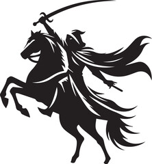 Silhouette of Medieval Warrior on Horse with Sword – Vector Art	