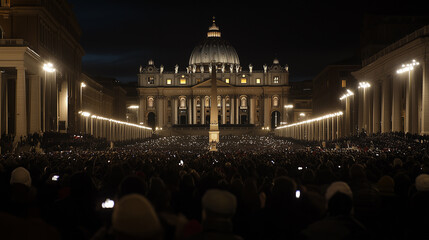 St peters basilica at night with crowd