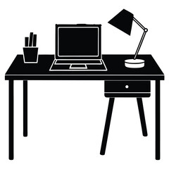 Isolated Black Vector Photographer using Element desk workspace With White Background