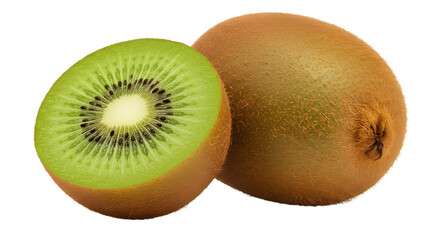 Fototapeta premium Kiwi whole and cut in half isolated on transparent background