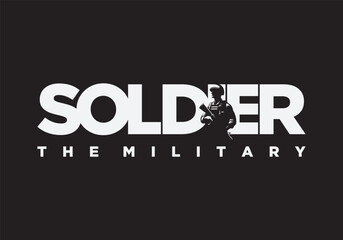 Military Illustration Soldier with text typography and negative space soldier logo