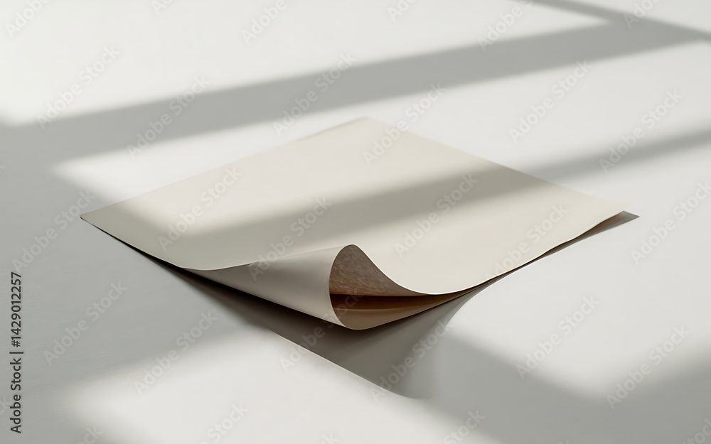 Poster paper sheet with folded edge and shadow play on white background surface paper texture creative back