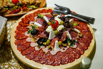 Food on table for celebrities. Appetizer on the table - party