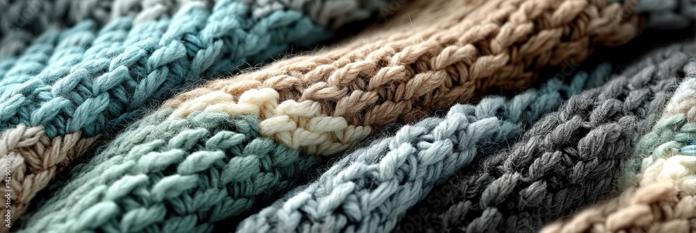 Poster close-up of soft knitted wool texture showcasing pastel colors with cozy tactile details for a warm 