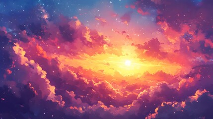 Naklejka premium Vibrant Sunset Over Colorful Clouds in Dreamy Sky Landscape