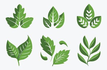 eco leaf logo vector icon set in green color