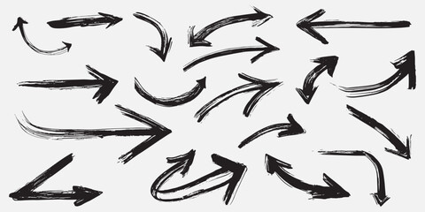 hand drawn black arrows simple brush stroke set