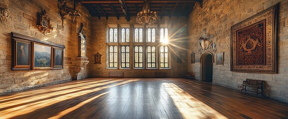 Fototapeta premium Grand hall filled with light showcasing architectural elegance and historic charm