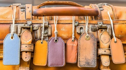 backpack texture with travel tags and scuffed marks