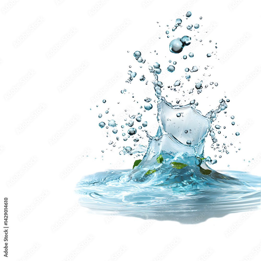Poster a dynamic image showcasing the movement and energy of water with vibrant splashes bubbles and drople