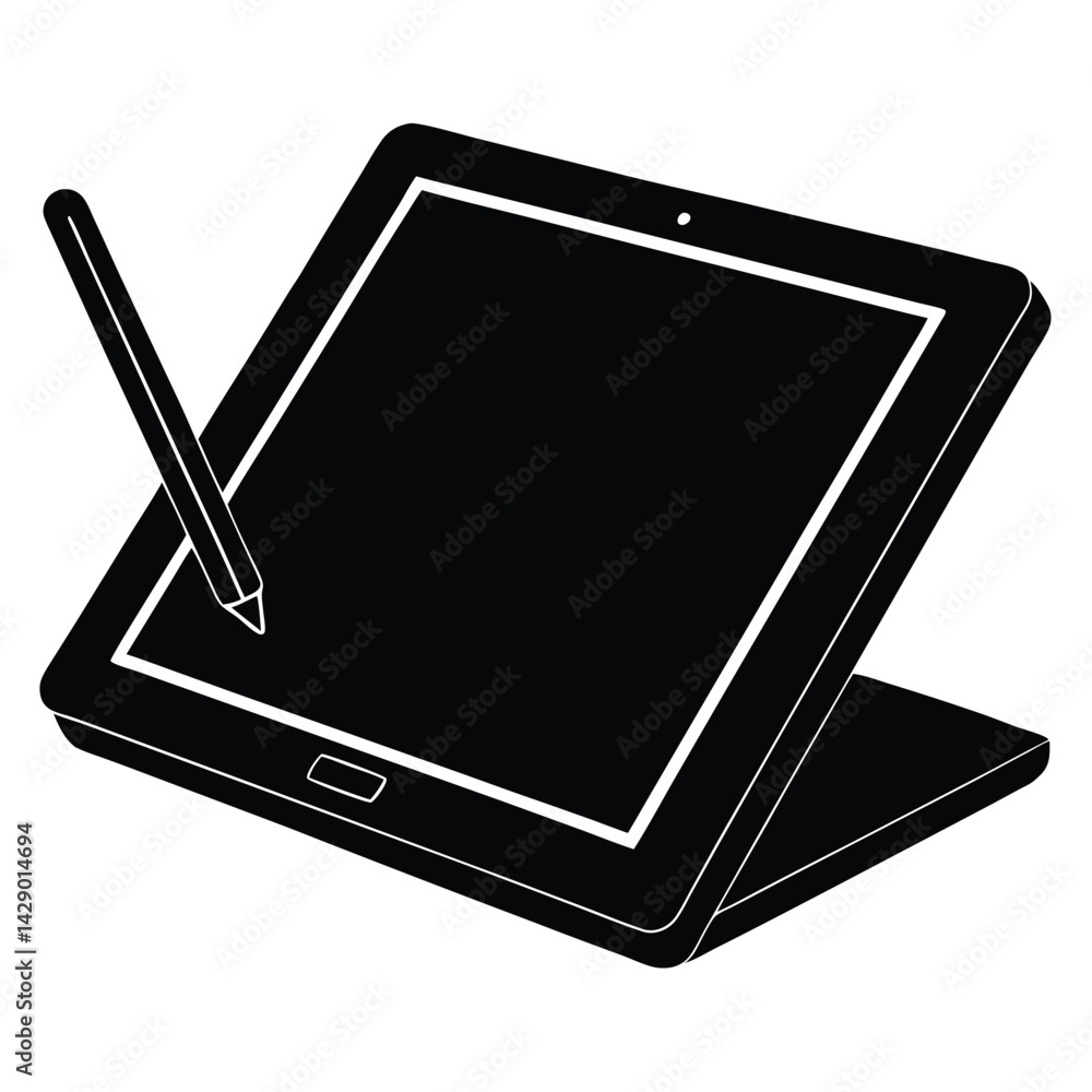 Poster isolated black vector photographer using element drawing tablet wacom with white background