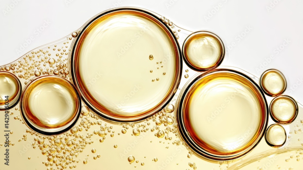 Aufkleber golden oil droplets swirling, forming abstract patterns and creating mesmerizing liquid surface text
