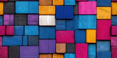 colorful wooden blocks stacked vibrant repeatable seamless tile pattern