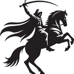 Silhouette of Medieval Warrior on Horse with Sword – Vector Art	