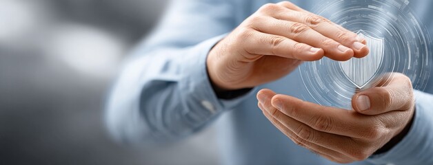 A business professional showcases virtual health and car insurance icons with hands, displaying a focus on client protection and services
