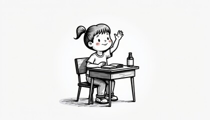 Fototapeta premium Child raising hand in class with a joyful expression 