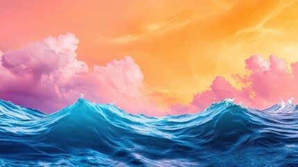 Double exposure effect of tide and sky, surreal ocean abstraction