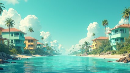 Illustration of Tropical Seaside Scenery