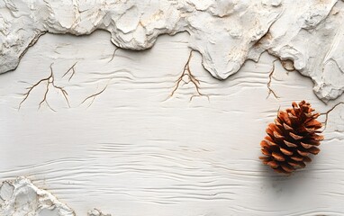 Rustic White Wood Texture with Pine Cone