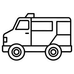 Line Art Icon of an Armored Truck – Secure Transport Vehicle in Thin Outline